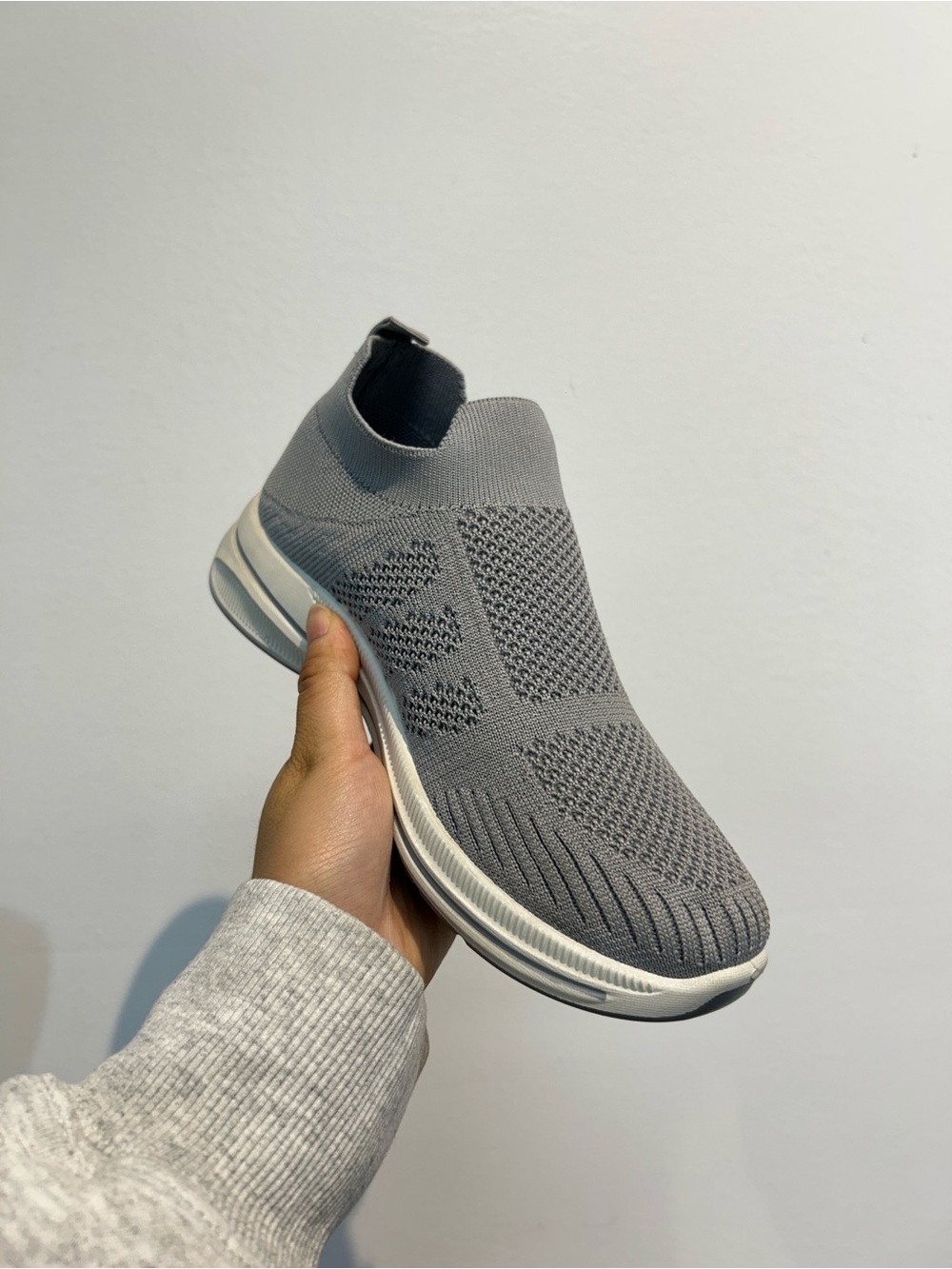 Womens Grey Knit Slip-On Athletic Sneakers